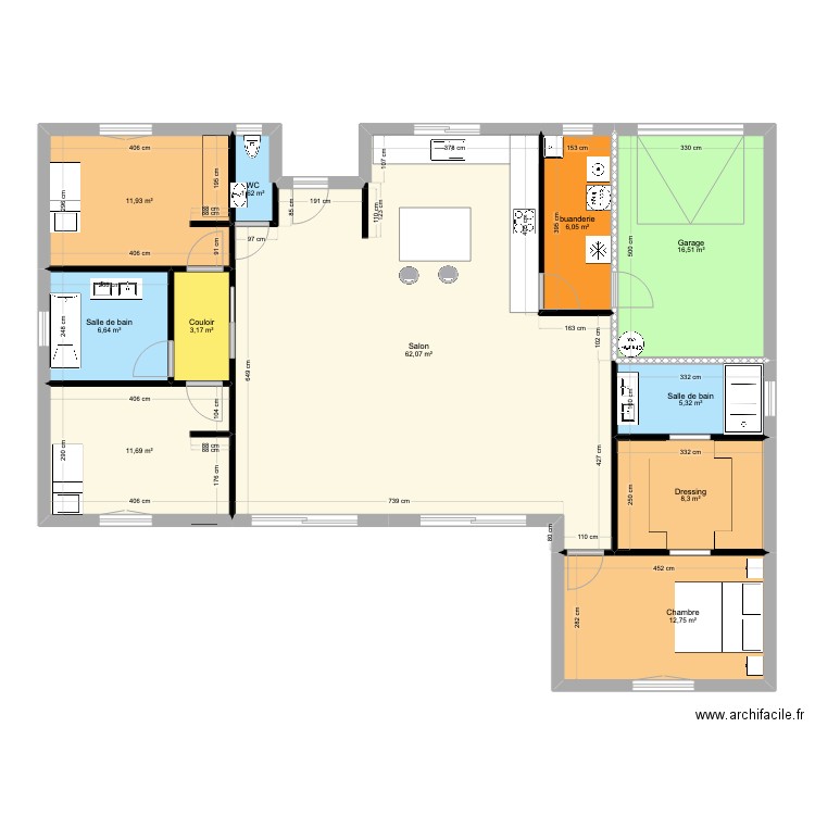 maison en L. Plan de 11 pièces et 146 m2