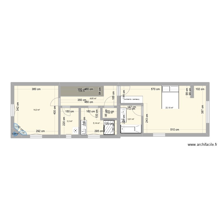 Maison CF etage. Plan de 9 pièces et 57 m2