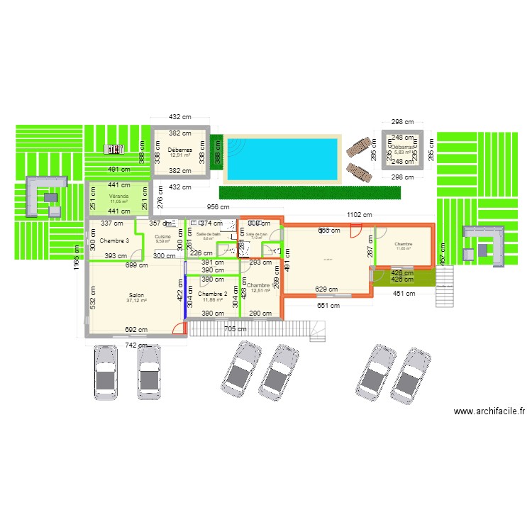 Carnoux mer 1er etage. Plan de 16 pièces et 184 m2