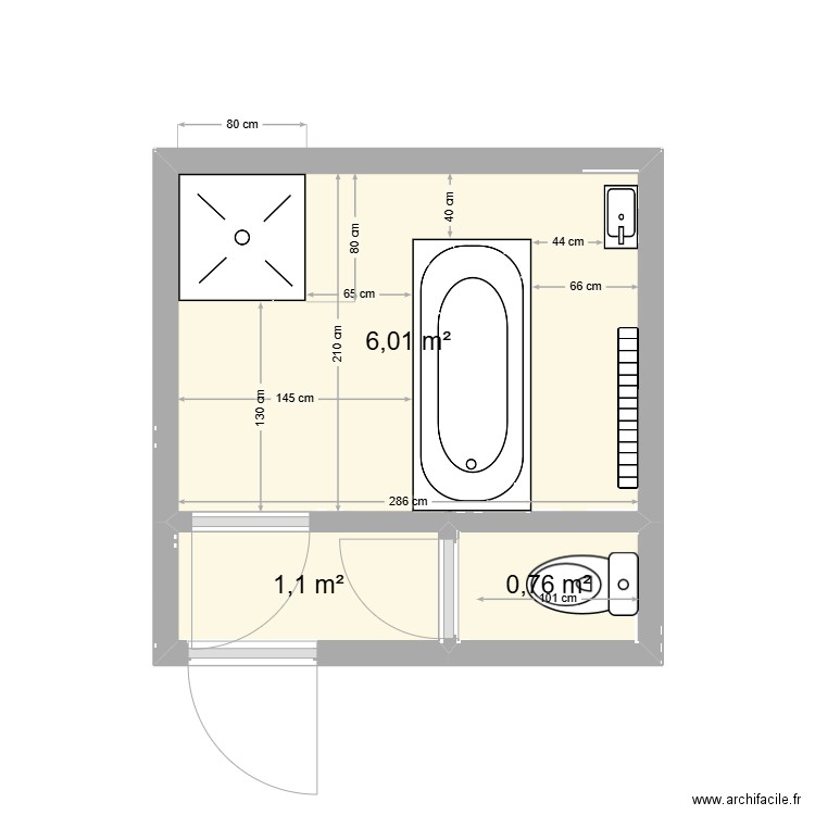 SDB ARIA DROITE 2.2. Plan de 3 pièces et 8 m2