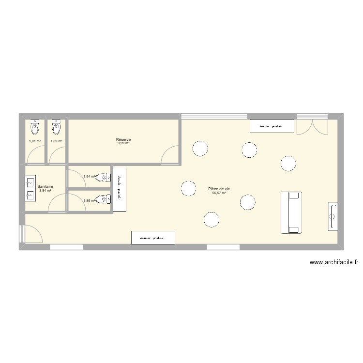 Club ado. Plan de 7 pièces et 78 m2