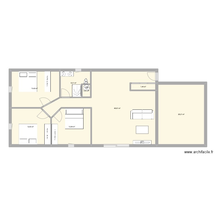 maison plein pied 1. Plan de 8 pièces et 122 m2