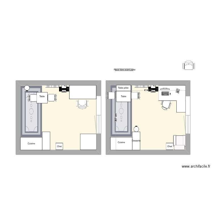 Redesign Appartement. Plan de 2 pièces et 30 m2