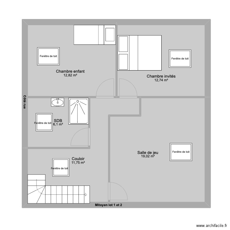 Etage Principale. Plan de 5 pièces et 62 m2