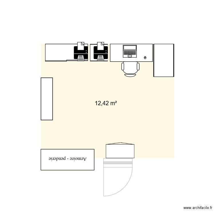 BUREAU. Plan de 1 pièce et 12 m2