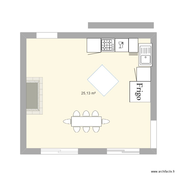 cuisine. Plan de 1 pièce et 25 m2