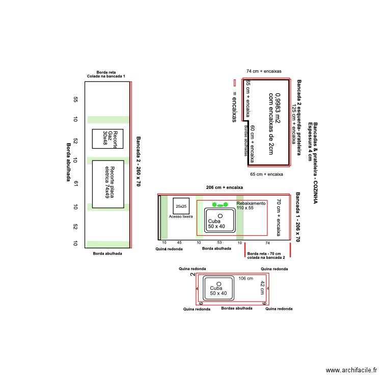 Bancadas cozinha. Plan de 0 pièce et 0 m2