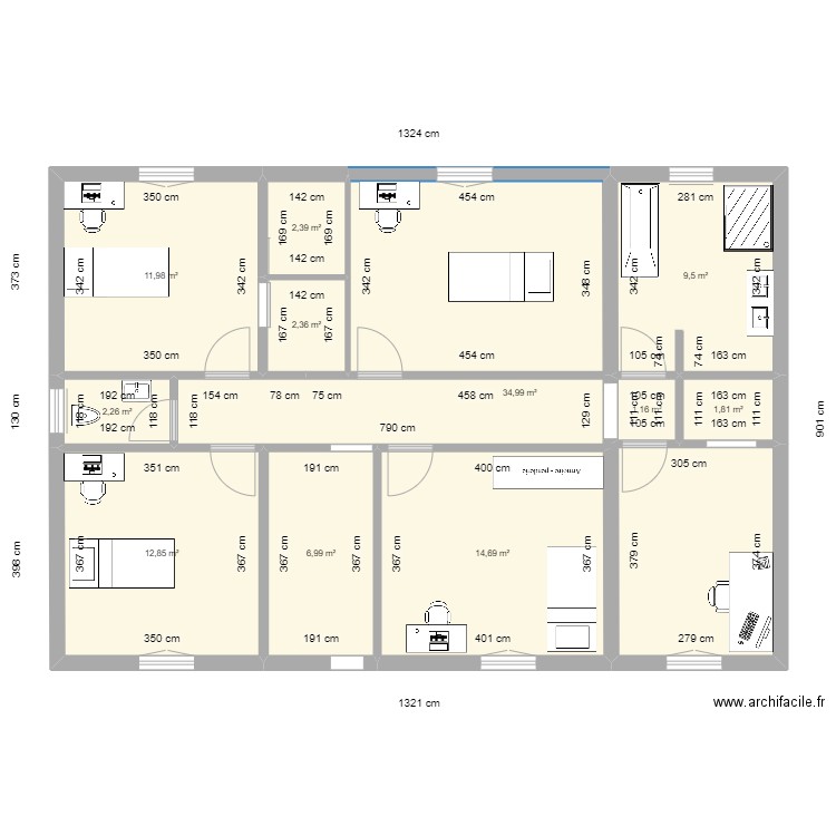 New maison ETAGE v5. Plan de 11 pièces et 101 m2