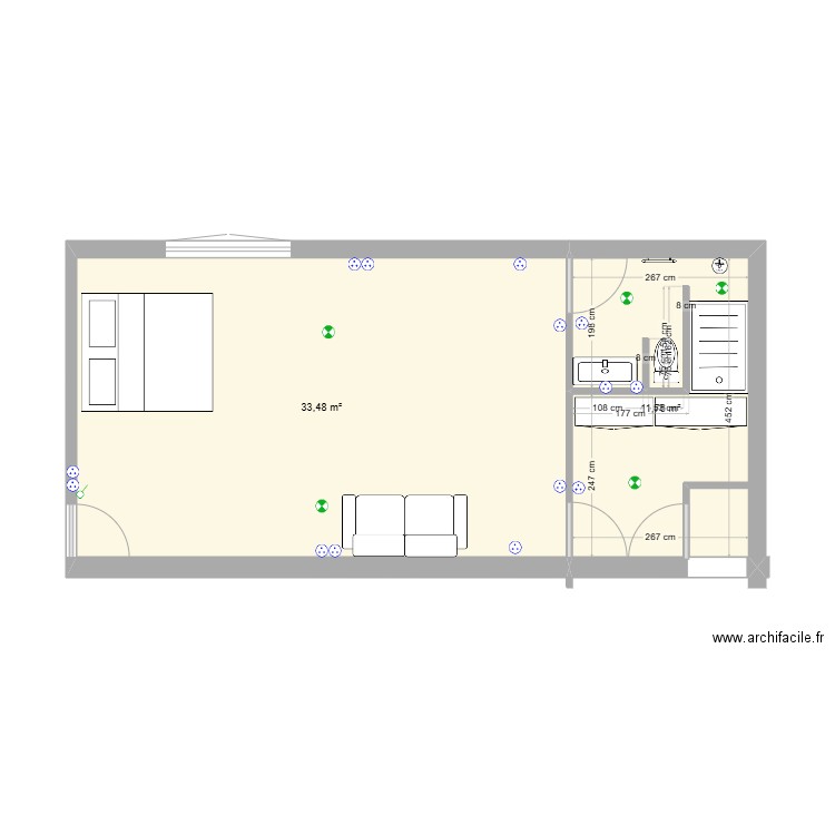 STUDIO V2. Plan de 2 pièces et 45 m2