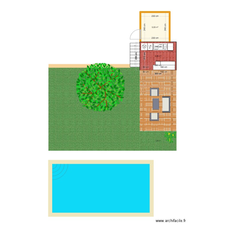 Cuisine été 2. Plan de 2 pièces et 11 m2