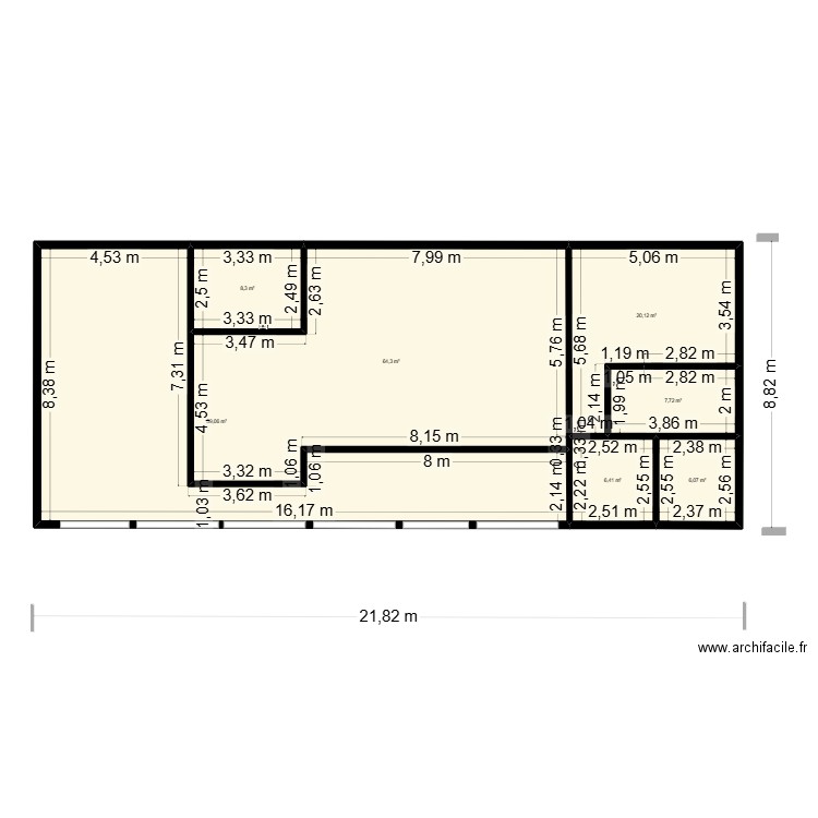 Fondatio principale. Plan de 7 pièces et 172 m2