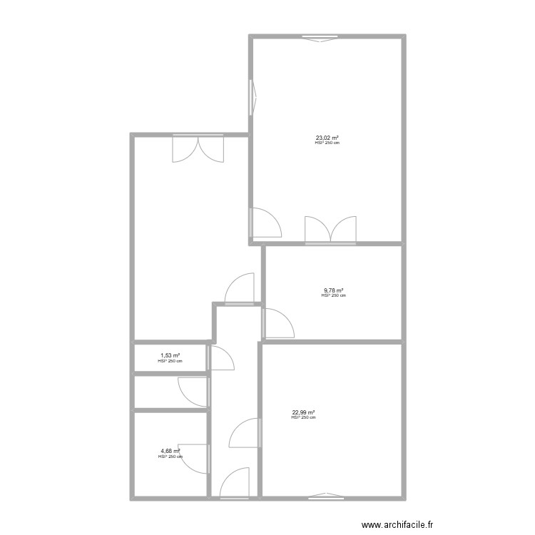 blin. Plan de 5 pièces et 62 m2