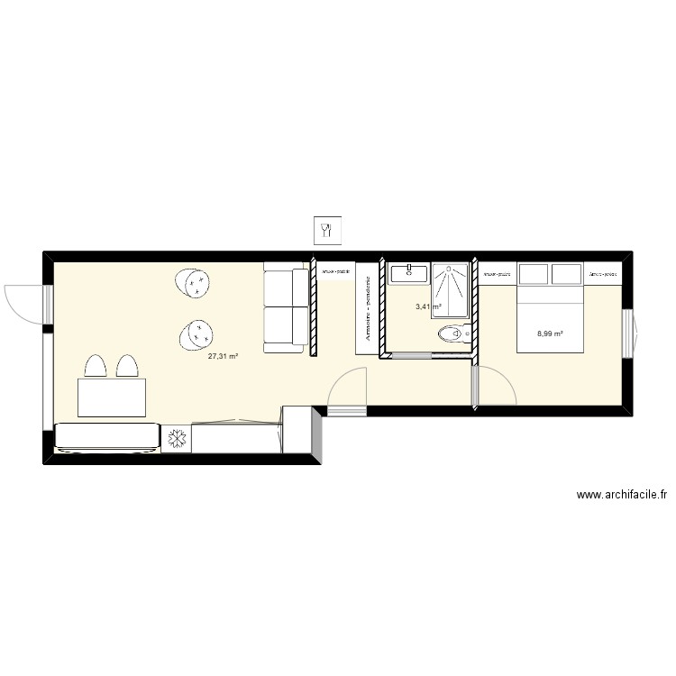 devoir 2  2.3. Plan de 3 pièces et 40 m2