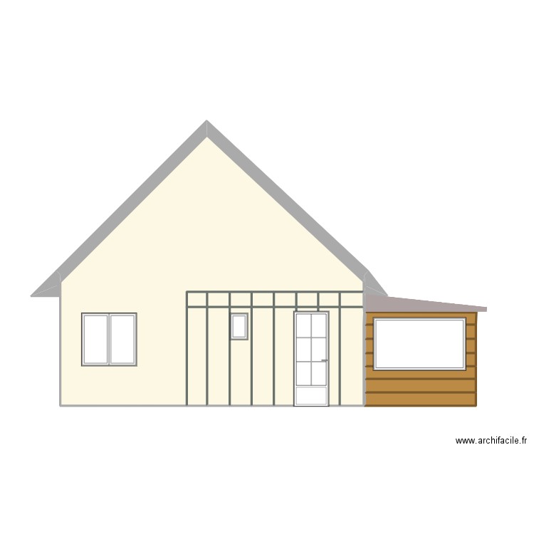 Plan façade coté sud + annexe. Plan de 26 pièces et 35 m2