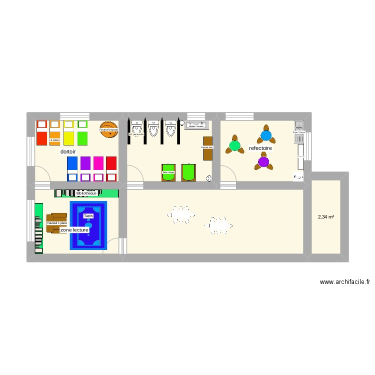 ecole. Plan de 6 pièces et 37 m2