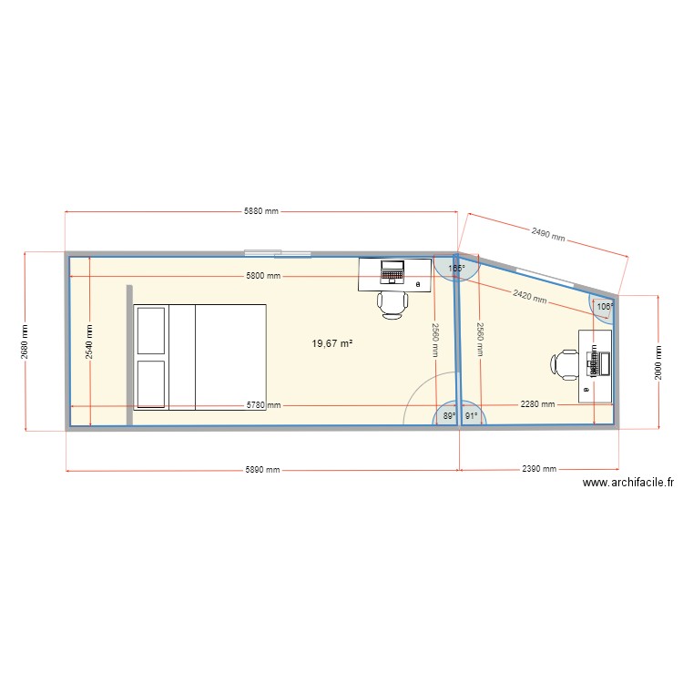 Agrandissement. Plan de 1 pièce et 20 m2