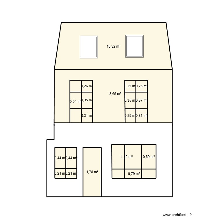 façade nord 1. Plan de 20 pièces et 29 m2