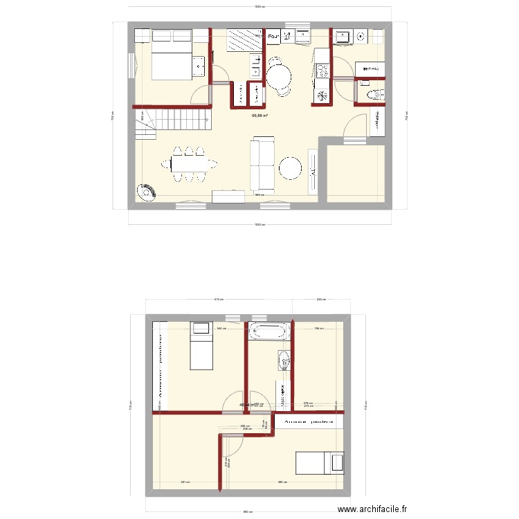 petite maison. Plan de 2 pièces et 115 m2