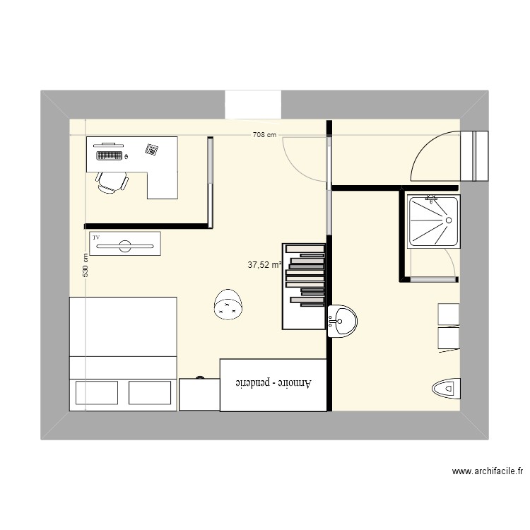 chambre couéry louise. Plan de 1 pièce et 38 m2