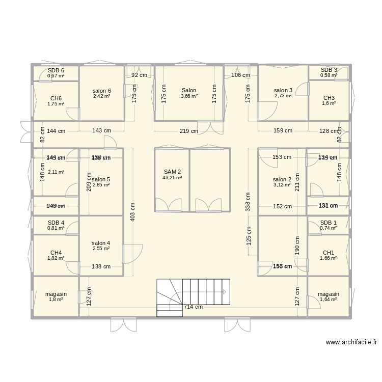 sakhanokho archi. Plan de 19 pièces et 77 m2