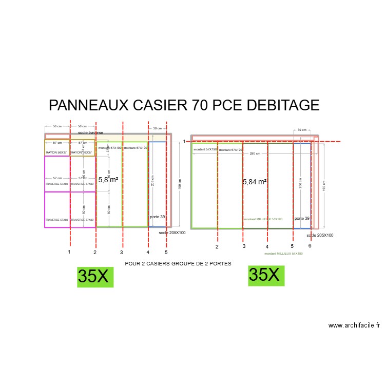 CASIER VESTIAIRE . Plan de 2 pièces et 12 m2