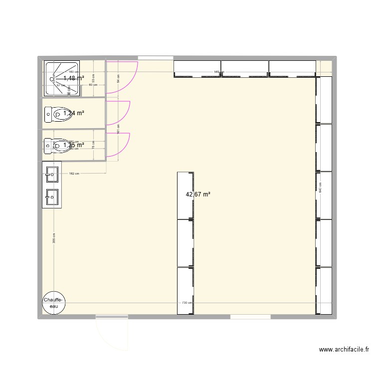 sanitaire femme. Plan de 4 pièces et 47 m2