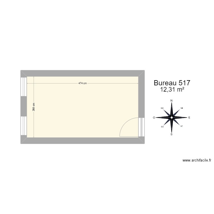 Bureau 517. Plan de 1 pièce et 12 m2