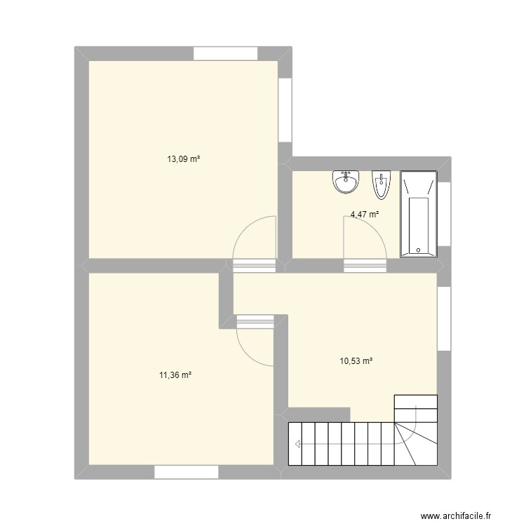 Plan 1er étage. Plan de 4 pièces et 39 m2