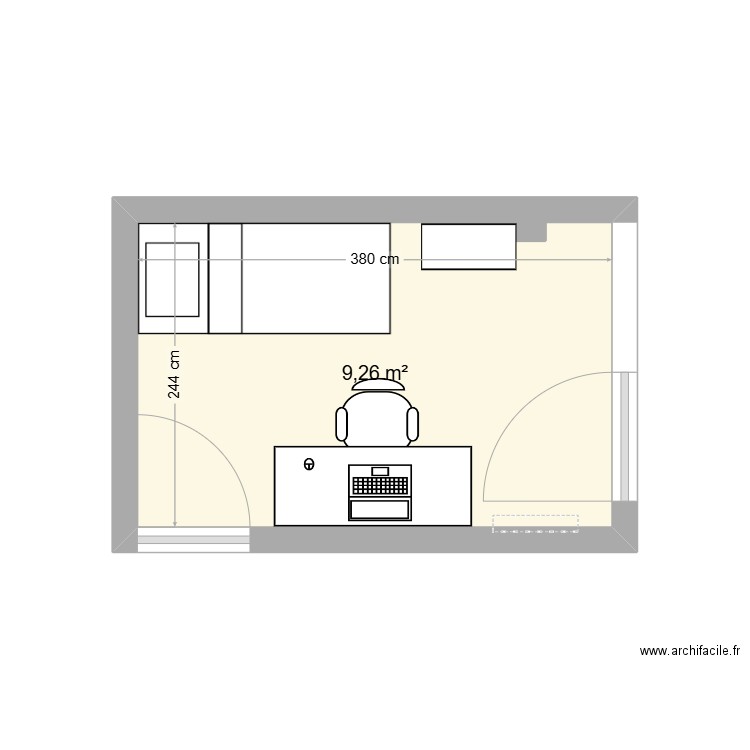 Bureau. Plan de 1 pièce et 9 m2