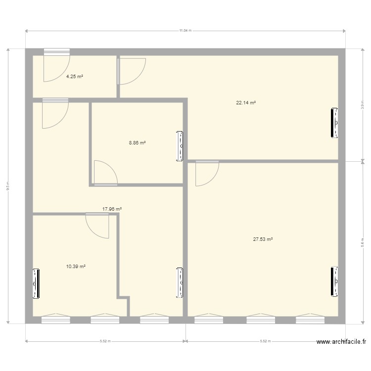 Bureau A117-18. Plan de 6 pièces et 91 m2