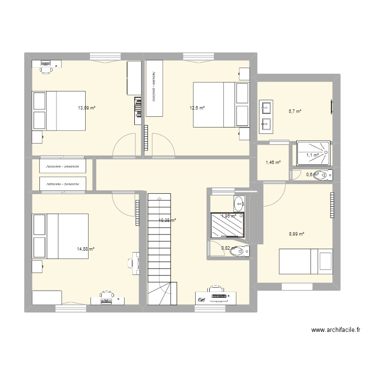 etage1. Plan de 11 pièces et 81 m2