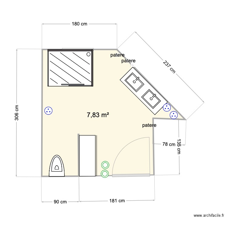 salle de bain. Plan de 1 pièce et 8 m2