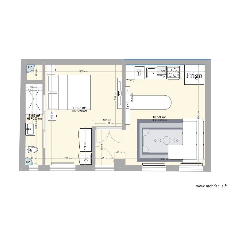 bureau cherche midi. Plan de 3 pièces et 36 m2