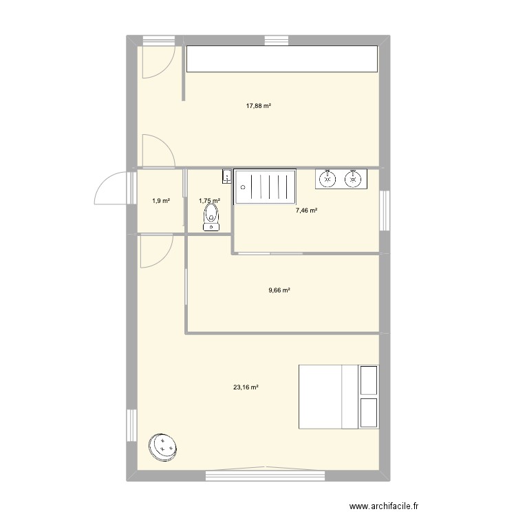 suite parentale. Plan de 6 pièces et 62 m2