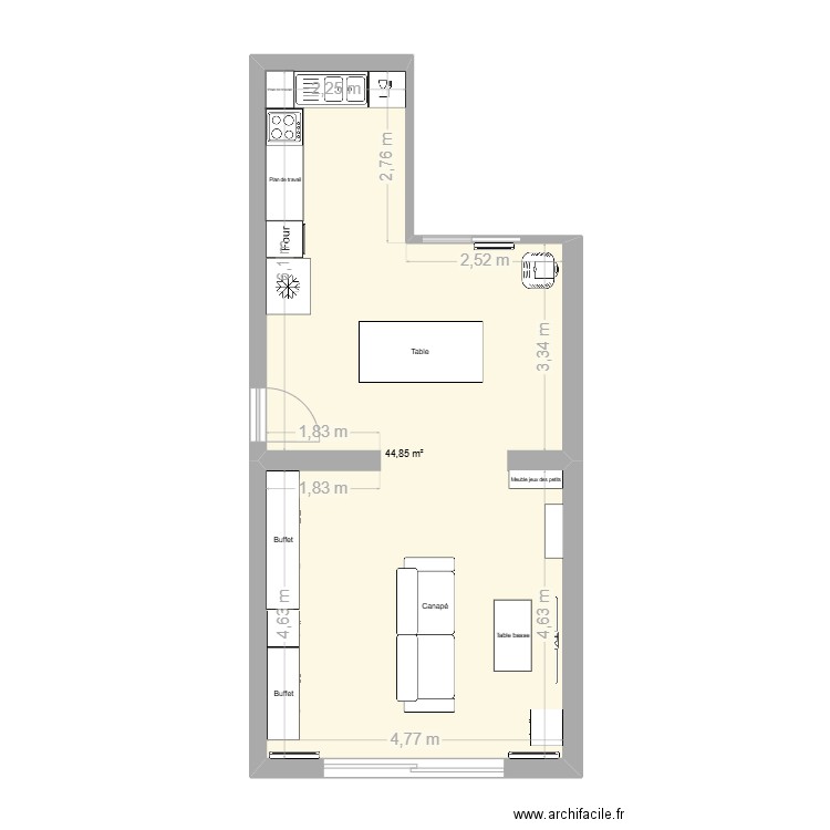 Chez les darons. Plan de 1 pièce et 45 m2