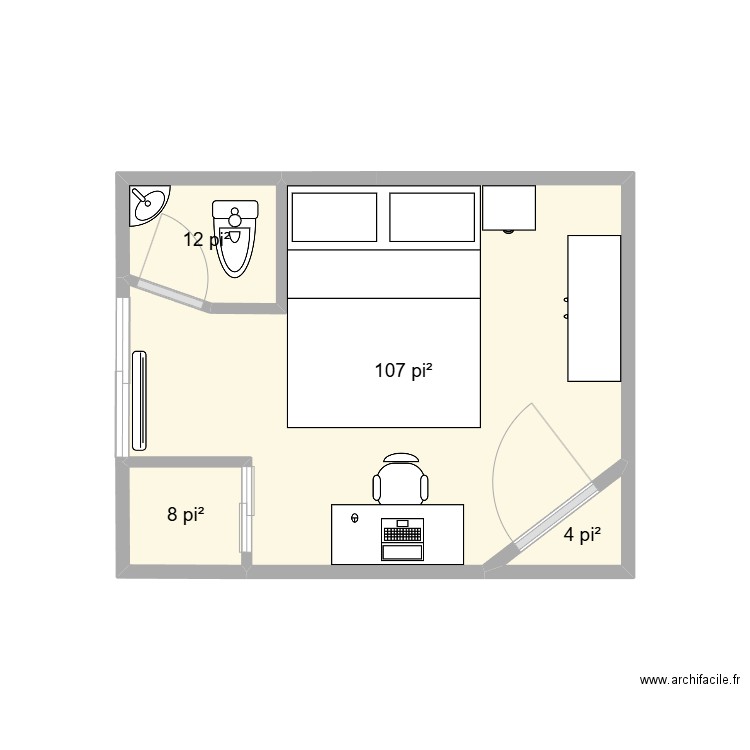 Chambre s-sol 1. Plan de 4 pièces et 12 m2