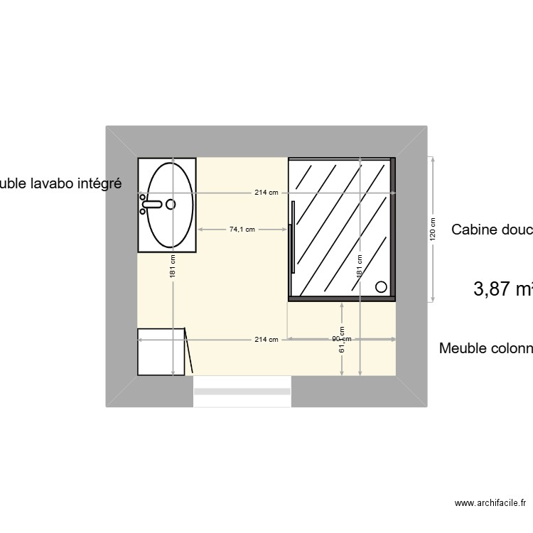 plan salle de bain new. Plan de 1 pièce et 4 m2