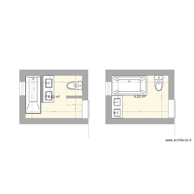 SDB 1 (baignoire). Plan de 2 pièces et 9 m2