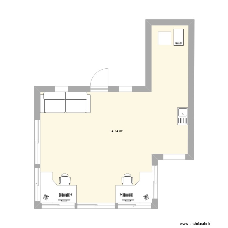 Bureau. Plan de 1 pièce et 35 m2