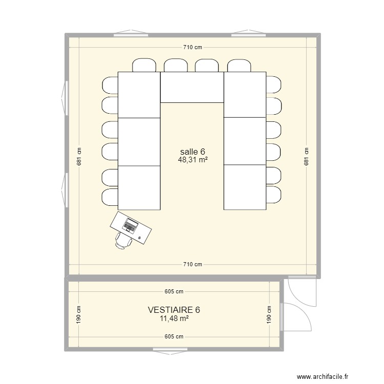 PLAN SALLE ET VESTIAIRE 6. Plan de 2 pièces et 60 m2