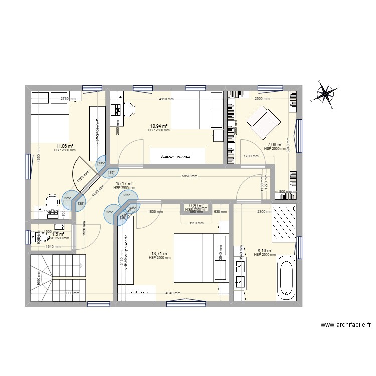 1er_V1. Plan de 8 pièces et 68 m2