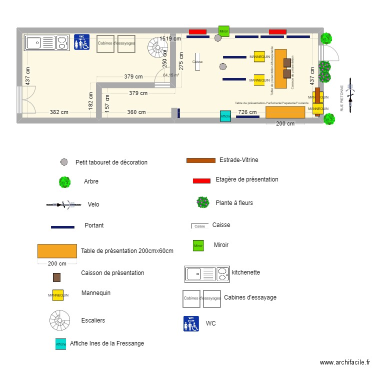 PLAN BOUTIQUE VALLEE VILLAGE 1. Plan de 1 pièce et 64 m2