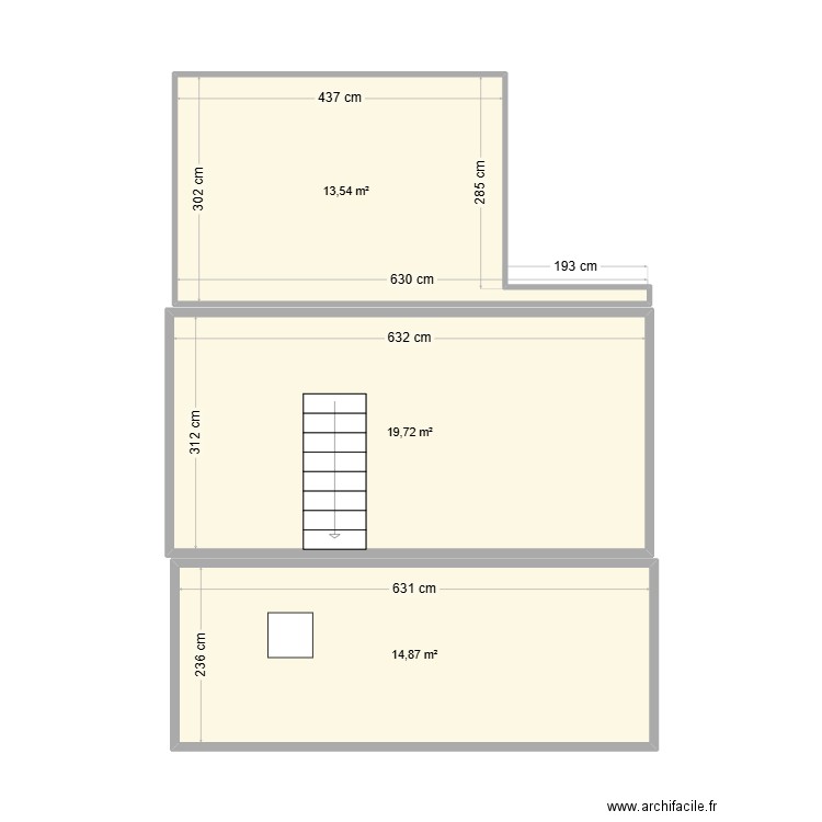 combles. Plan de 3 pièces et 48 m2