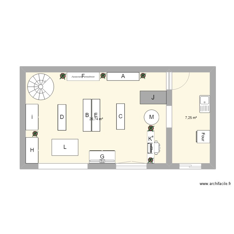 Régale toi . Plan de 2 pièces et 34 m2