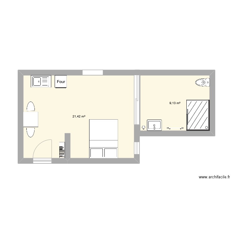 chambre handicapé. Plan de 2 pièces et 31 m2