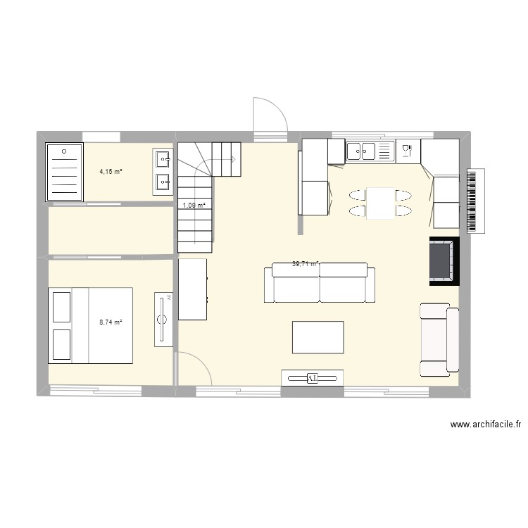 a construire. Plan de 4 pièces et 54 m2