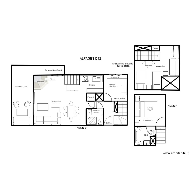 ALPAD12. Plan de 5 pièces et 56 m2