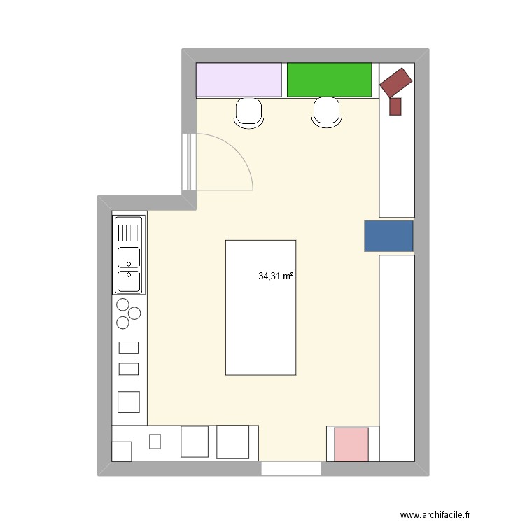 Labo. Plan de 1 pièce et 34 m2