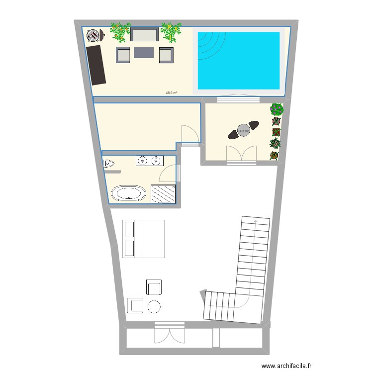 etage 2. Plan de 2 pièces et 58 m2