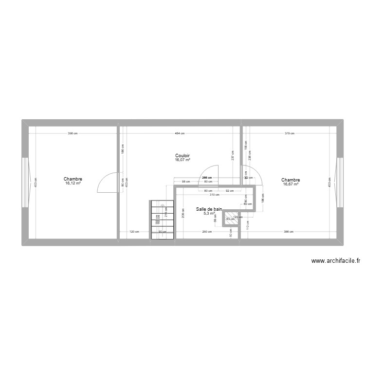 etage maison. Plan de 5 pièces et 54 m2